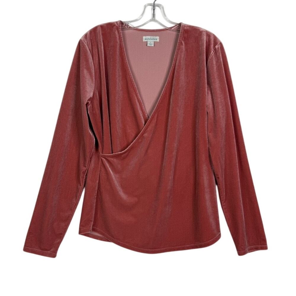 Sundance Long Sleeve Faux Wrap Velvet Top Red Pink Womens Large